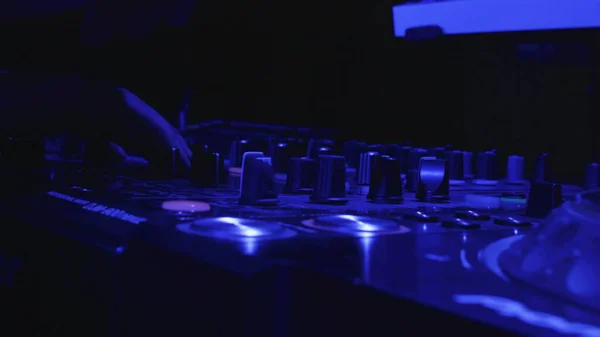 music mixing console, closeup. DJ Desk Pult