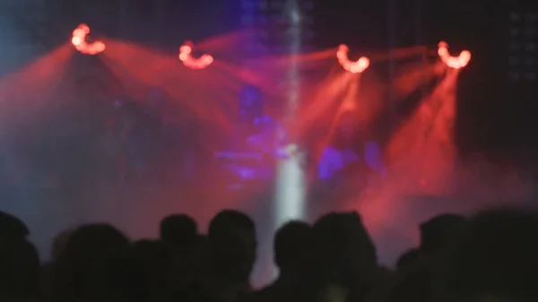 Blurred Image People Party Crowd Concert Bright Stage Lights Night — Fotografia de Stock