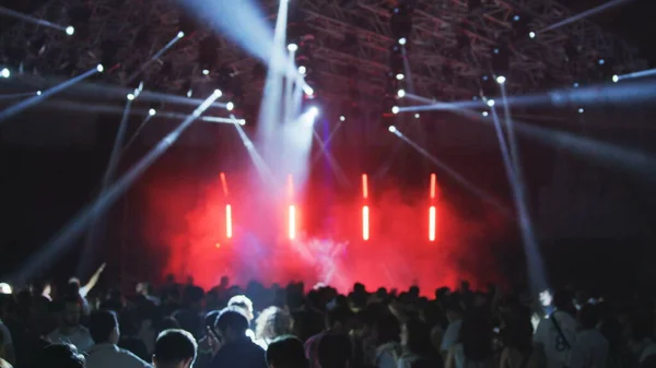 Blurred Image People Party Crowd Concert Bright Stage Lights Night — Fotografia de Stock