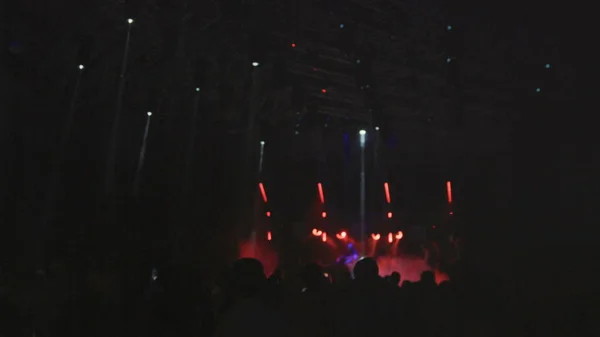 Blurred Image People Party Crowd Concert Bright Stage Lights Night — Stok Foto