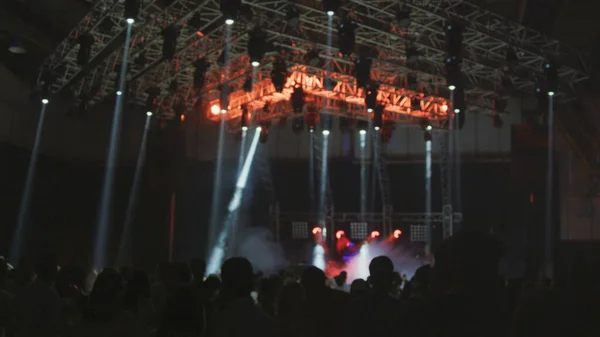 Blurred Image People Party Crowd Concert Bright Stage Lights Night — Stok fotoğraf