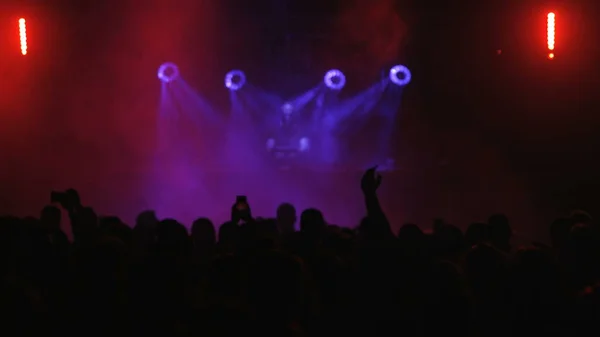 Blurred Image People Party Crowd Concert Bright Stage Lights Night —  Fotos de Stock