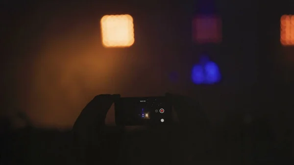 Real Live Streaming Disco Hall Party Silhouette Hands Audience Taking — Stock Photo, Image