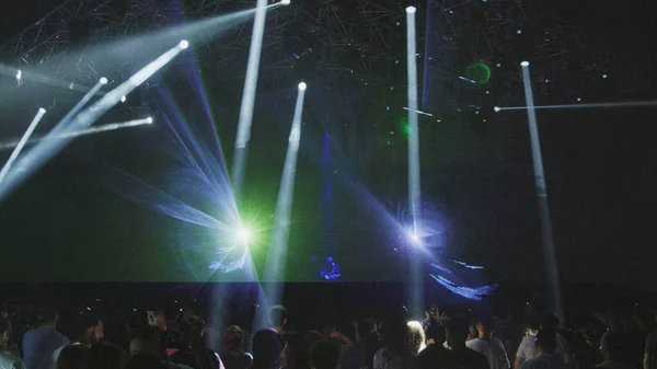 Blurred Image People Party Crowd Concert Bright Stage Lights Night — 스톡 사진