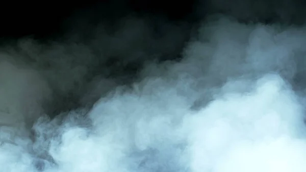 Siyah arka planda Real Smoke 'un fotoğrafı. Farklı projeler için gerçekçi bir örtüşme. Bulutlar sis, sis, sis, buhar.