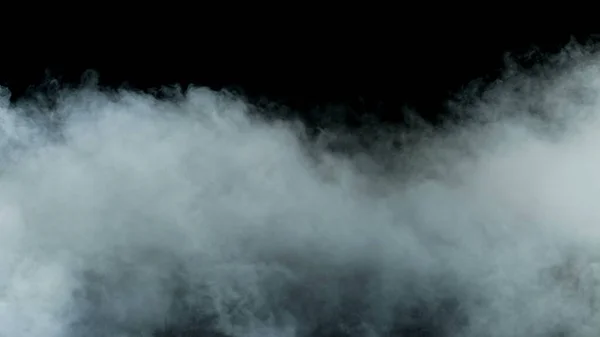 Siyah arka planda Real Smoke 'un fotoğrafı. Farklı projeler için gerçekçi bir örtüşme. Bulutlar sis, sis, sis, buhar.