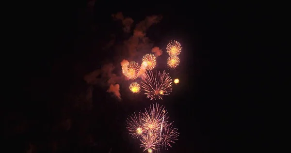 Fireworks Flow Realistic Shoot Black Sky Cinematic Version Colored Redlogfilm — Stock Photo, Image