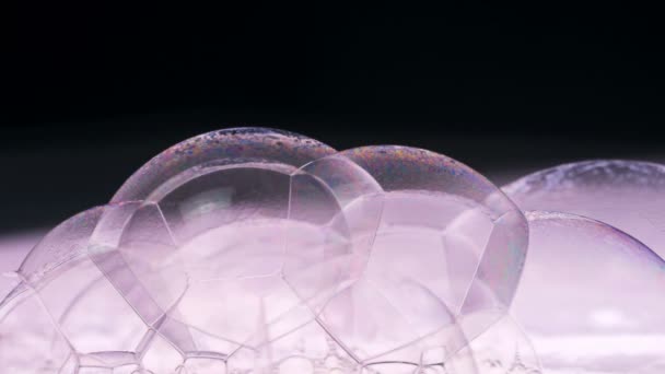 Мыльные Пузыри Макро Съемки Очистить Мягкий Элегантный Яркий Фон Крупным — стоковое видео