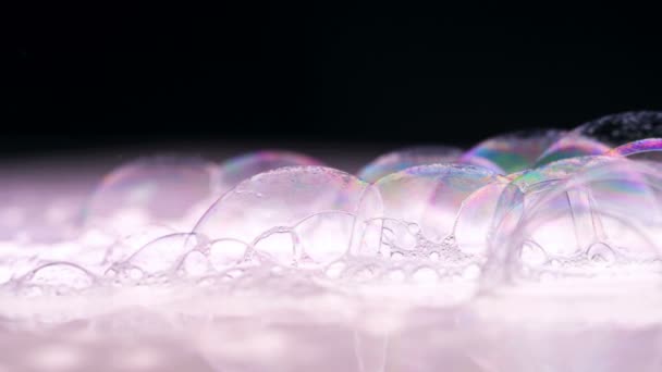 Mydło Bubbles Makro Strzelać Czyste Miękkie Eleganckie Jasne Tło Materiału — Wideo stockowe