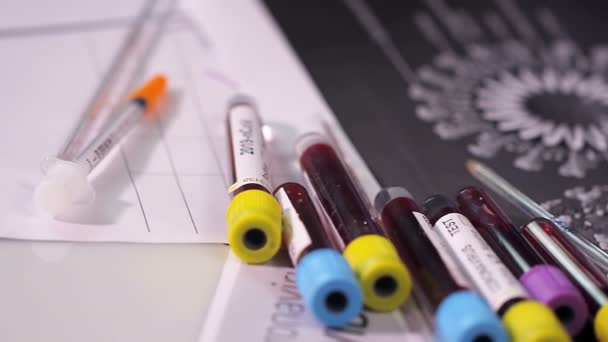 Koronavirus Covid Krevní Test Makro Detailní Záběr Koronavirus Ncov Pozitivní — Stock video