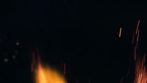 Makroaufnahmen Von Funken Des Lagerfeuers Flammen Lodern Feuer Lodert Explosionsartige — Stockvideo