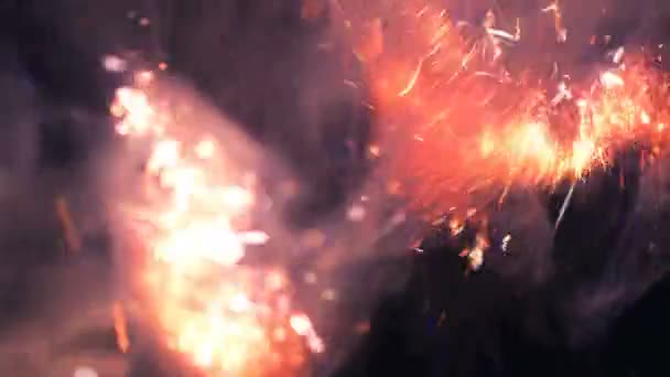 Makroaufnahmen Von Funken Des Lagerfeuers Flammen Lodern Feuer Lodert Explosionsartige — Stockvideo