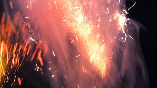 Макрофотография Искр Костра Огненное Пламя Взрывается Взрывается Взрывной Микро Блеск — стоковое фото