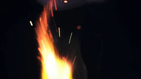 Makrofoto Von Bonfire Funks Feuerflammen Lodern Lodern Explosionsartige Mikrofunkeln Mini — Stockfoto