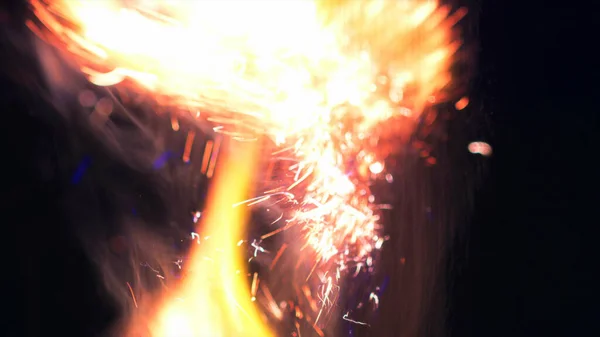 Macro Photo Bonfire Sparks Fire Flames Bursts Blasts Explosion Micro — Stock Photo, Image