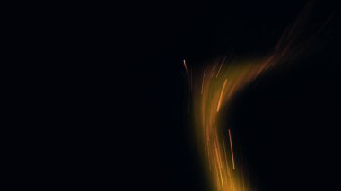 Şenlik ateşi kıvılcımlarının Macro fotoğrafı. Alevler patlar, patlamalar. Patlama mikro parlaklığı. Mini Havai fişekler. Kırmızı kamerada çekim hala siyah arkaplanda. Güzel sızıntılar kıvılcım posteri, afiş, duvar kağıdı, arkaplan, doku.