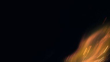 Şenlik ateşi kıvılcımlarının Macro fotoğrafı. Alevler patlar, patlamalar. Patlama mikro parlaklığı. Mini Havai fişekler. Kırmızı kamerada çekim hala siyah arkaplanda. Güzel sızıntılar kıvılcım posteri, afiş, duvar kağıdı, arkaplan, doku.