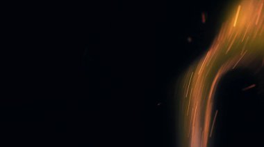 Şenlik ateşi kıvılcımlarının Macro fotoğrafı. Alevler patlar, patlamalar. Patlama mikro parlaklığı. Mini Havai fişekler. Kırmızı kamerada çekim hala siyah arkaplanda. Güzel sızıntılar kıvılcım saçar.