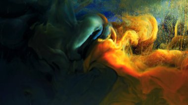 Suyun içindeki renkli mürekkebin makro fotoğraf çekimi. Güç büyüsü çok renkli Sualtı Boya Düşürme arka planı. Kırmızı kamera hala poster arkaplanı. Güzel duvar kağıdı.