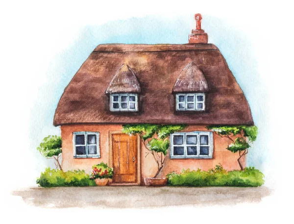 Hand Drawn Illustration Traditional English Village House Isolated White Background — Stock Photo, Image