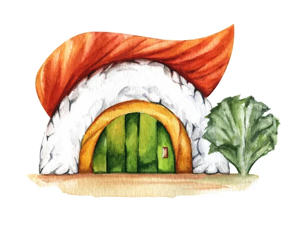 Casa Aquarela Feita Ingredientes Alimentares Japoneses Isolados Fundo Branco Ilustração — Fotografia de Stock