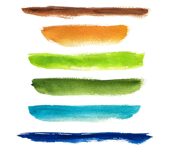 Set Pennellate Colorate Acquerello Tratti Grunge Disegnati Mano Isolati Sfondo — Foto Stock