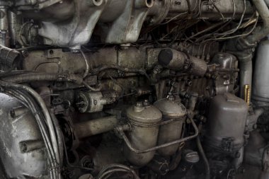 Büyük eski dizel motor detay