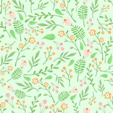 Açık yeşil renkli çiçekler ile suluboya çiçek desenli