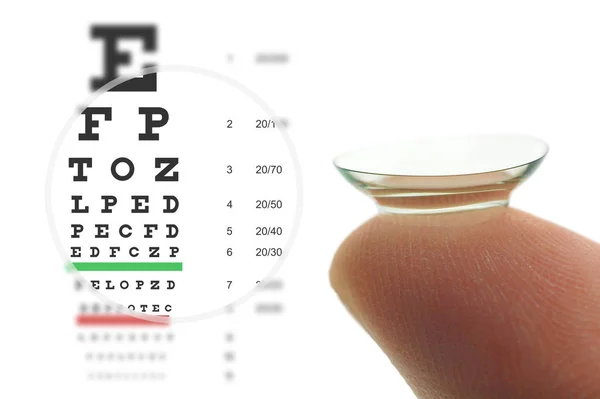 Lente de contacto y carta de prueba ocular — Foto de Stock