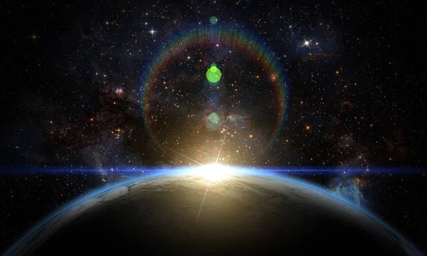 Earth, galaxy, nebula and Sun. — Stock Photo, Image
