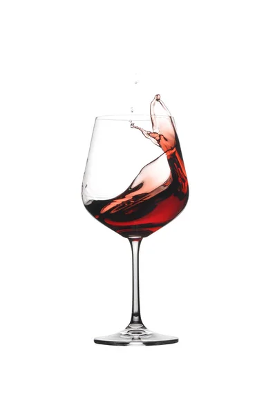 Rotwein Spritzt Aus Einem Glas Isoliert Auf Weißem Hintergrund Wein — Stockfoto