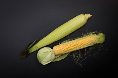 Gerçek hasat organik mısır kabuğu siyah arka plan üzerine içinde