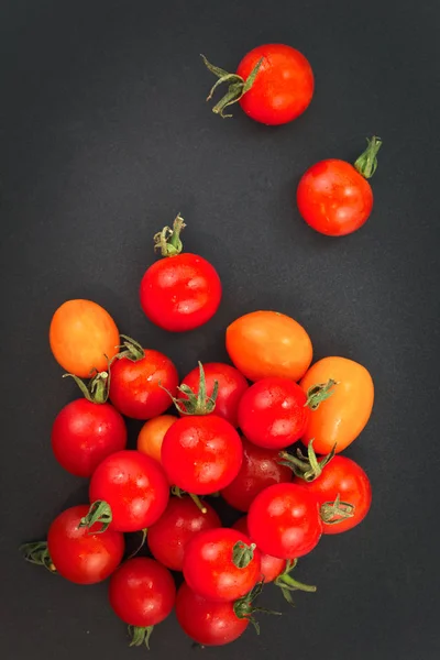 Pomodori biologici freschi dal giardino su sfondo nero — Foto Stock