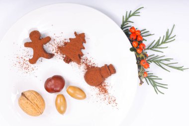 Tatil gıda kavramı ev yapımı çikolata beyaz kopya alanı ile Noel ve yılbaşı dekor şeklinde
