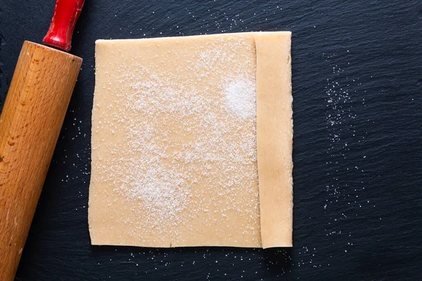 Concept Alimentaire Pâte Pâte Feuilletée Bio Crue Maison Pour Tarte — Photo