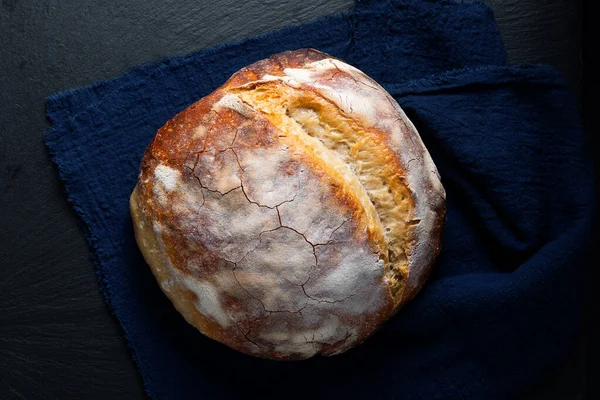 Dark Mood Tone Home Cooking Homemade Organic Rustic Sourdough Bread — Stock Photo, Image