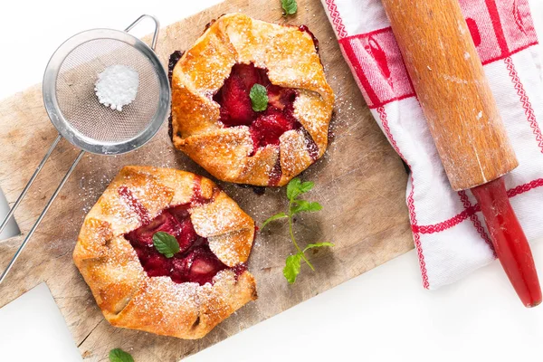 Summer Food Concept Cuisine Maison Bio Rustique Classique Fraise Galette — Photo