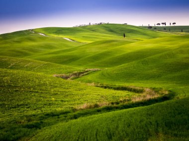 Tuscany Hills 'te günbatımının güzel manzarası.