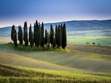 Tuscany Hills 'te günbatımının güzel manzarası.