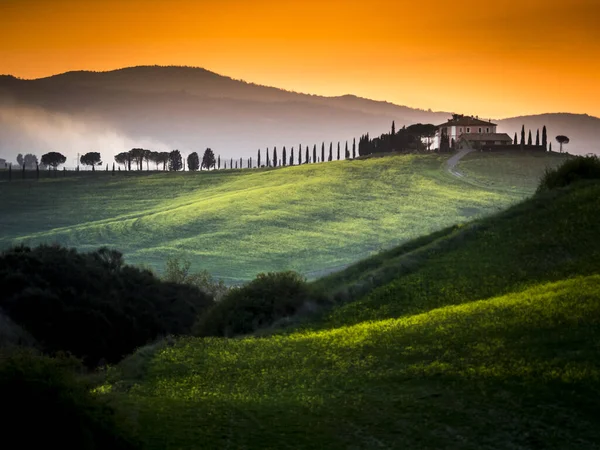 Красивая Панорама Заката Холмах Тосканы — стоковое фото