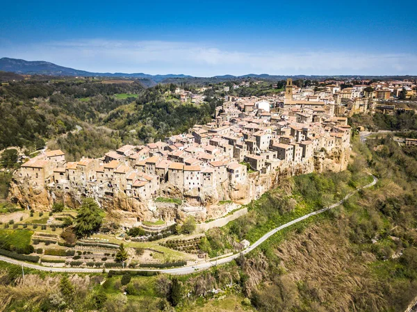 Hermoso Panorama Pitigliano Toscana Disparo Tomado Por Dron — Foto de Stock