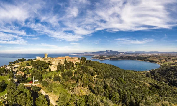 Toscana Vista Antiga Aldeia Populonia Partir Drone Itália — Fotografia de Stock