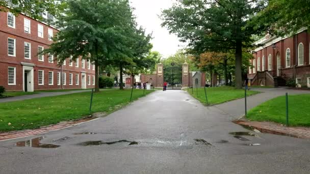 Boston, massachusetts, usa, sept 10,2016: harvard university 's inside in cambridge, massachusetts, usa. Ihre Geschichte, ihr Einfluss und ihr Reichtum haben sie zu einer der renommiertesten Universitäten der Welt gemacht — Stockvideo