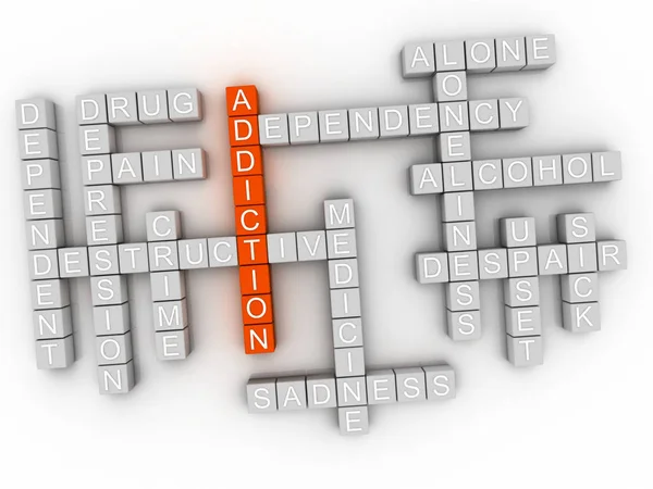 3d imagen Addiction, word cloud concept on white background. — Stock Photo, Image