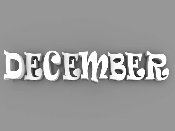 December ondertekenen met kleur zwart en wit. 3D illustratie van papier — Stockfoto