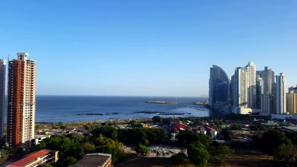 Lenyűgöző Panama City Skyline Csendes Óceánra Néző Kilátás — Stock videók