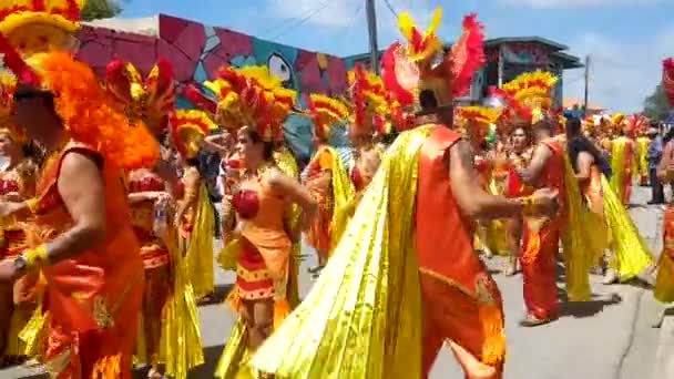 San Nicolas Aruba Februari Honderden Demonstranten Gekleed Schitterend Kostuums Een — Stockvideo