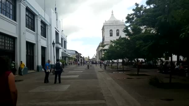 Leon Nicaragua Okt 2016 Huvudtorget Den Koloniala Staden León Nicaragua — Stockvideo