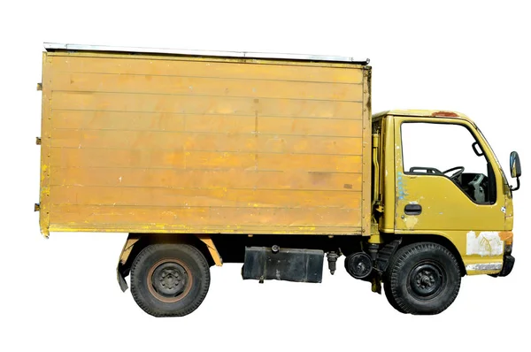 Camion Scatola Gialla Sfondo Bianco — Foto Stock