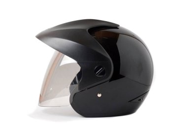 Beyaz arkaplanda siyah kask